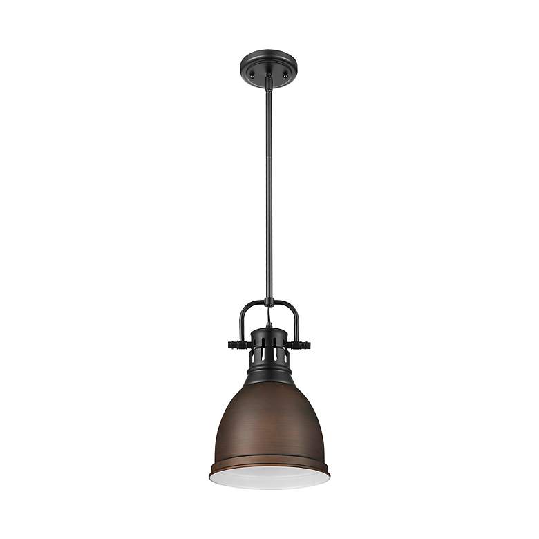 Image 3 Duncan Small Pendant with Rod in Matte Black with Rubbed Bronze more views