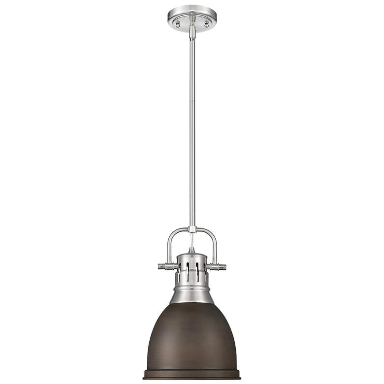 Image 1 Duncan Small Pendant with Rod in Pewter with Rubbed Bronze