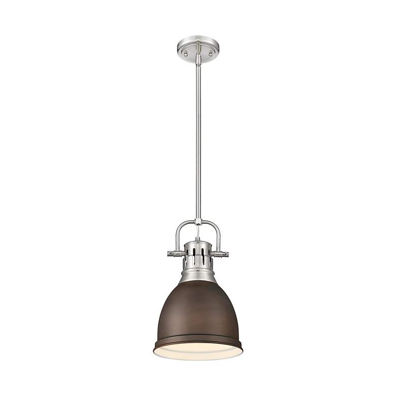Image 2 Duncan Small Pendant with Rod in Pewter with Rubbed Bronze more views