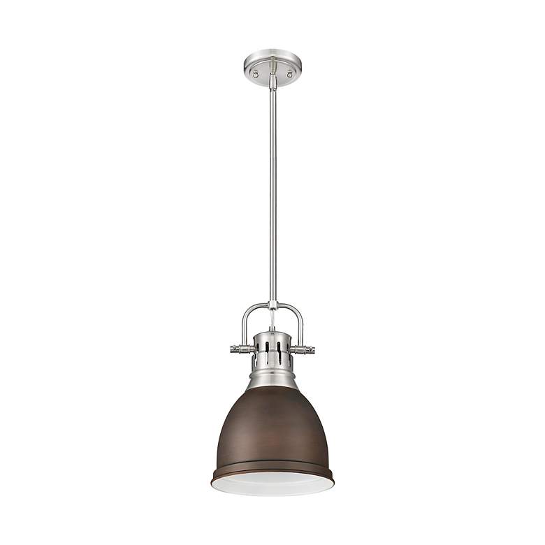 Image 3 Duncan Small Pendant with Rod in Pewter with Rubbed Bronze more views