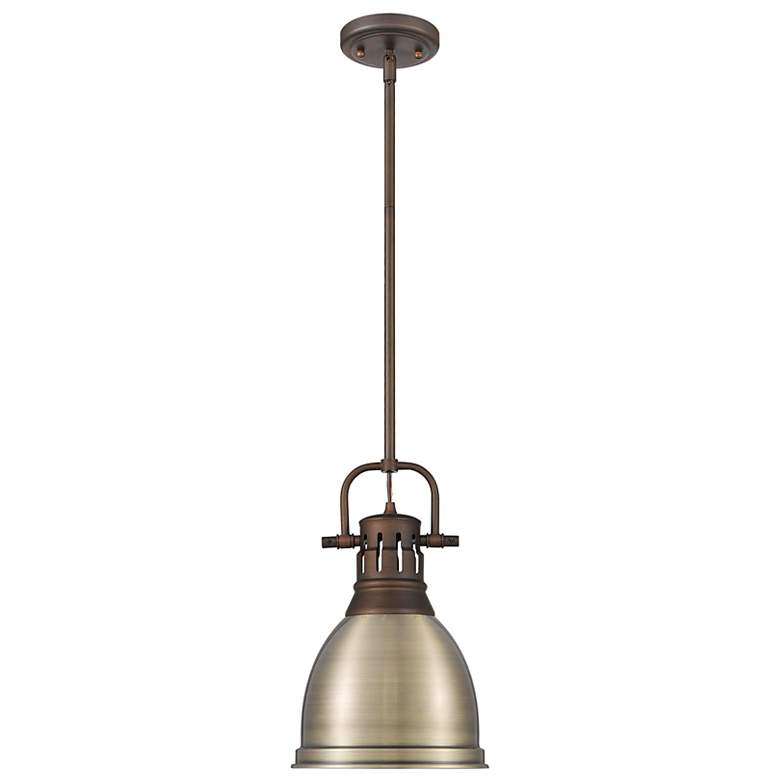 Image 1 Duncan Small Pendant with Rod in Rubbed Bronze with Aged Brass