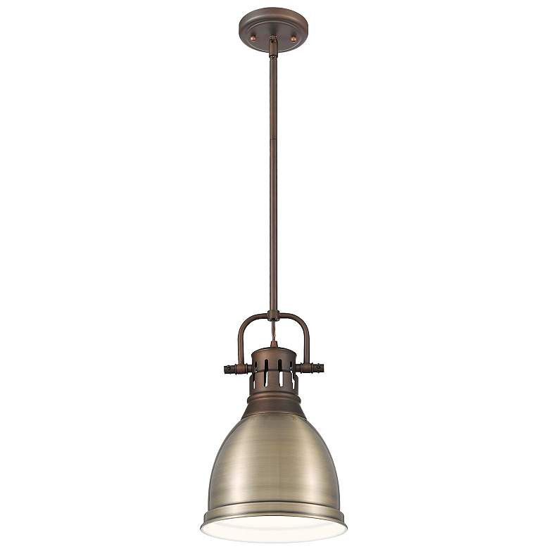 Image 2 Duncan Small Pendant with Rod in Rubbed Bronze with Aged Brass more views