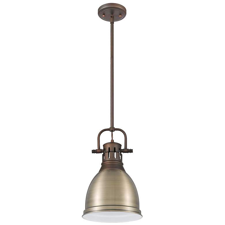 Image 3 Duncan Small Pendant with Rod in Rubbed Bronze with Aged Brass more views