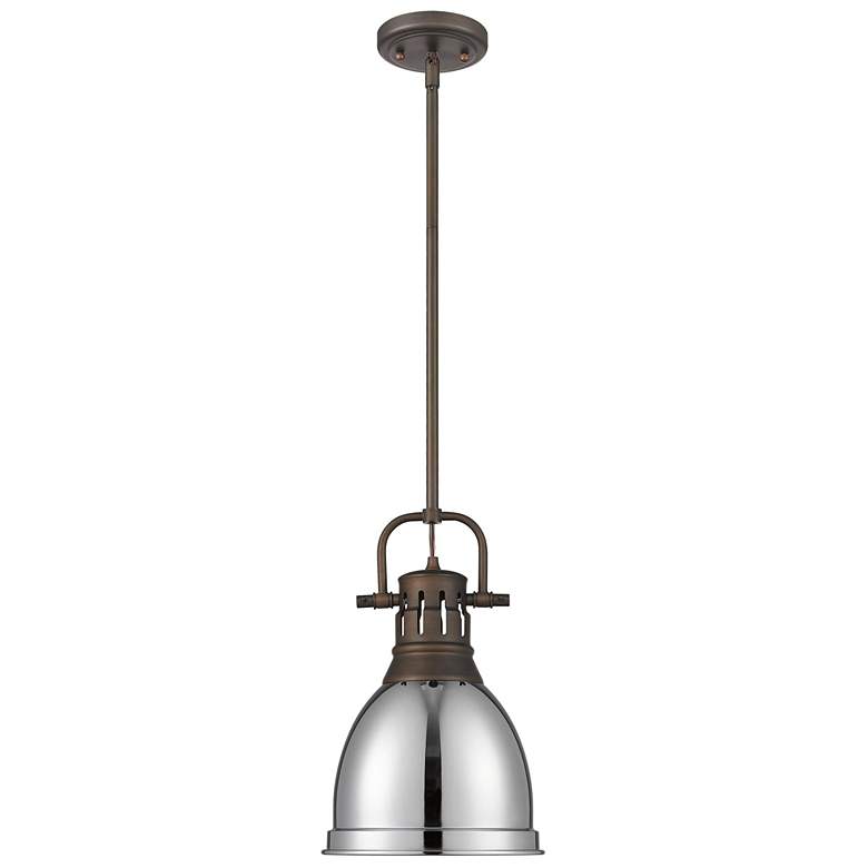Image 1 Duncan Small Pendant with Rod in Rubbed Bronze with Chrome
