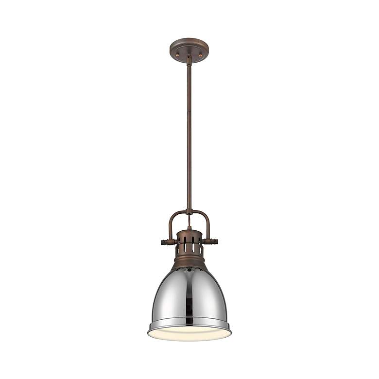 Image 2 Duncan Small Pendant with Rod in Rubbed Bronze with Chrome more views