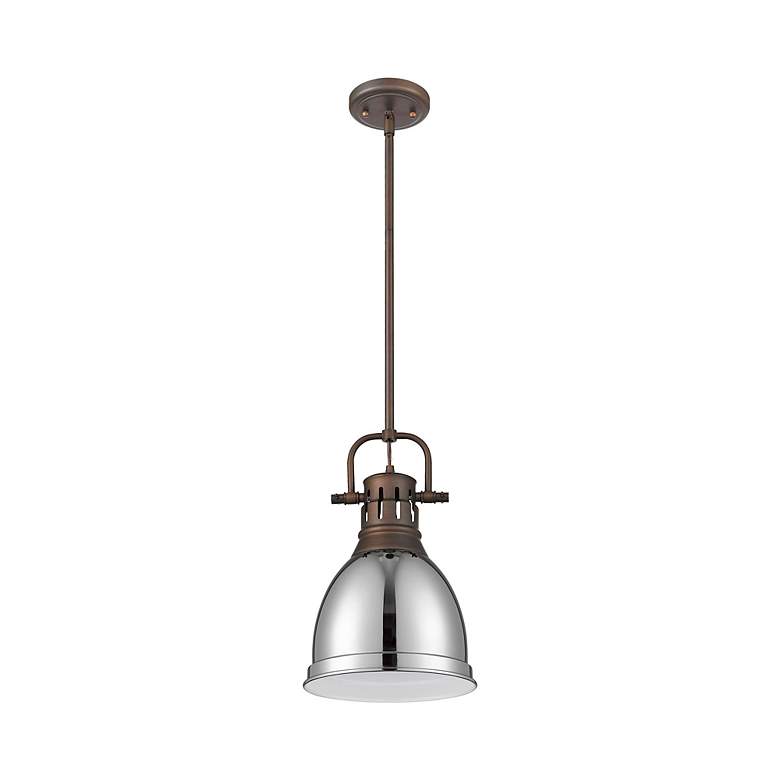 Image 3 Duncan Small Pendant with Rod in Rubbed Bronze with Chrome more views