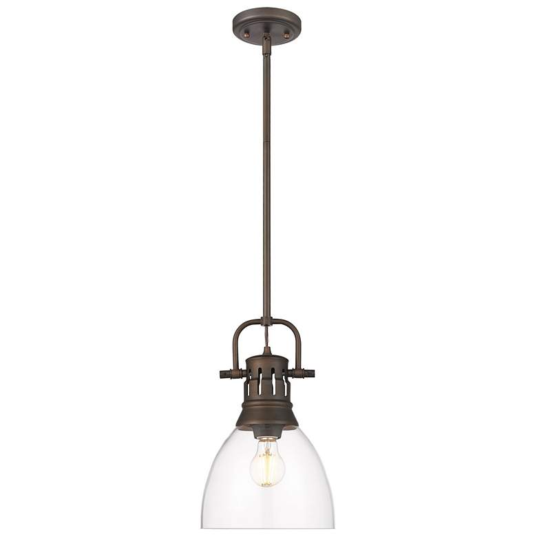 Image 1 Duncan Small Pendant with Rod in Rubbed Bronze with Clear Glass
