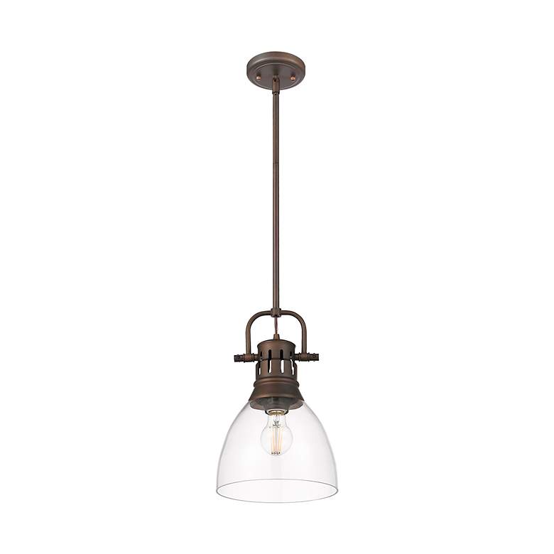 Image 2 Duncan Small Pendant with Rod in Rubbed Bronze with Clear Glass more views