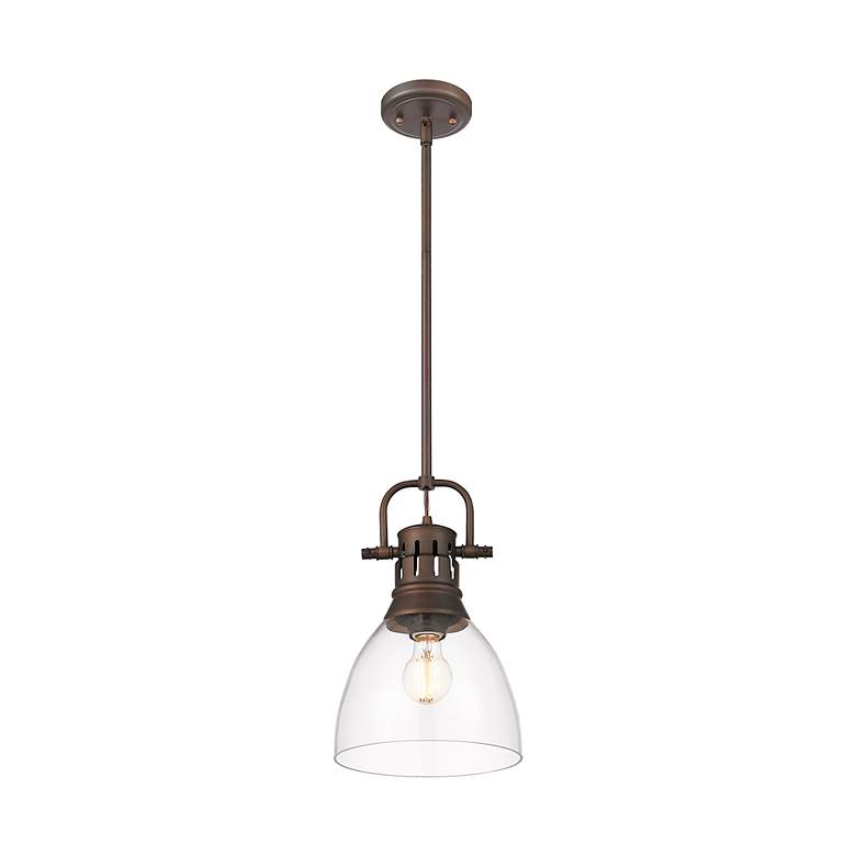 Image 3 Duncan Small Pendant with Rod in Rubbed Bronze with Clear Glass more views
