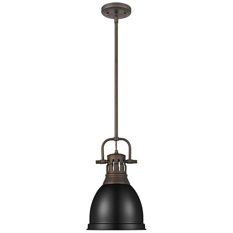 Image 1 Duncan Small Pendant with Rod in Rubbed Bronze with Matte Black