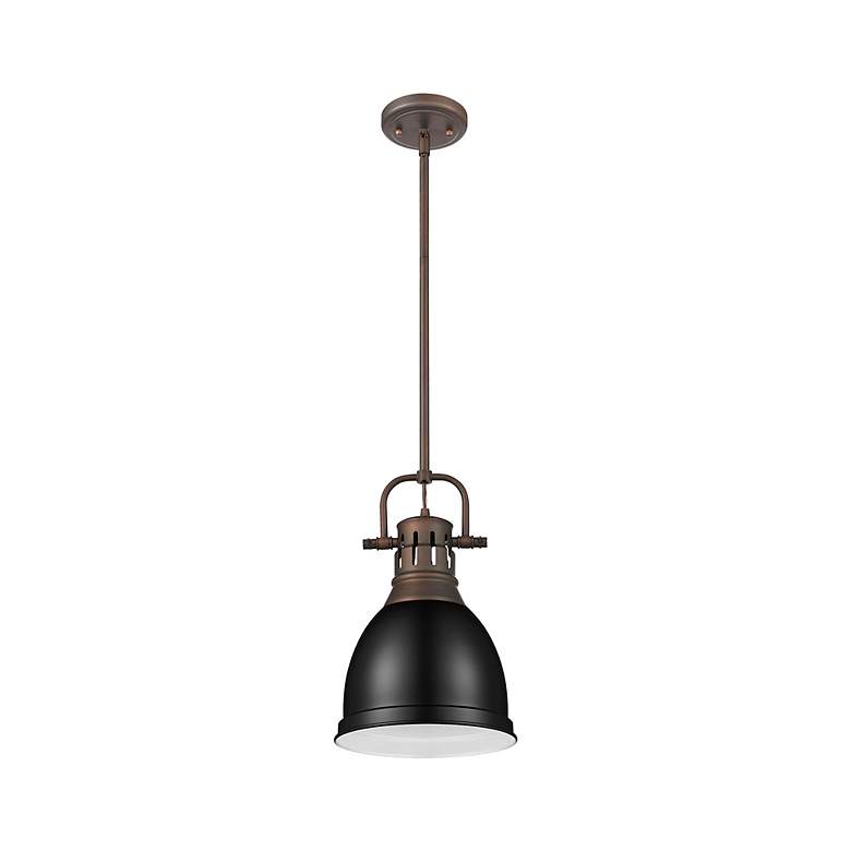 Image 2 Duncan Small Pendant with Rod in Rubbed Bronze with Matte Black more views