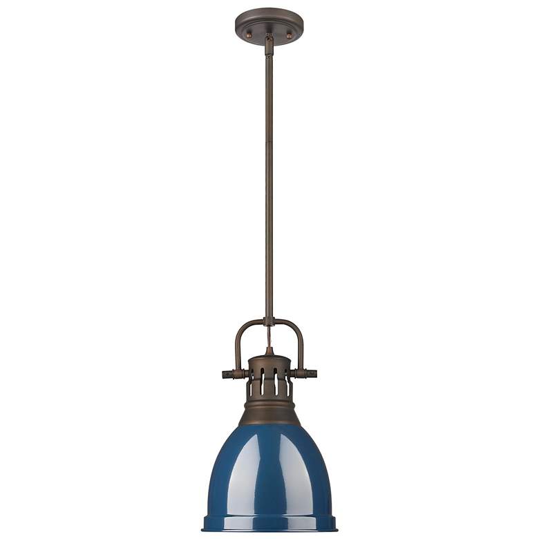Image 1 Duncan Small Pendant with Rod in Rubbed Bronze with Matte Navy