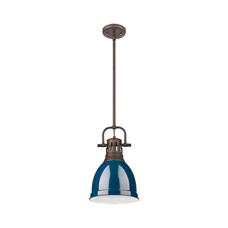 Image 2 Duncan Small Pendant with Rod in Rubbed Bronze with Matte Navy more views