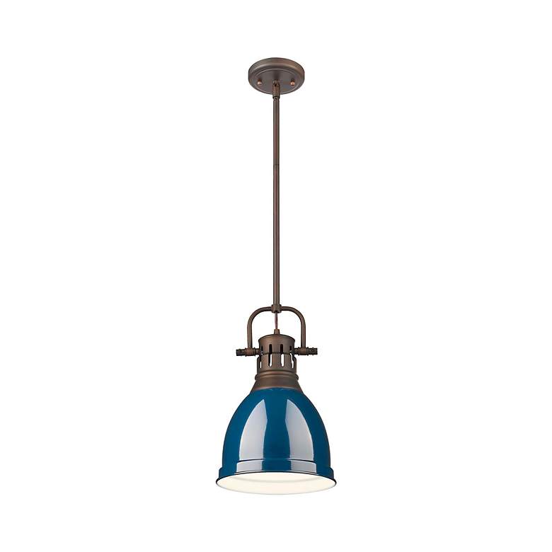Image 3 Duncan Small Pendant with Rod in Rubbed Bronze with Matte Navy more views
