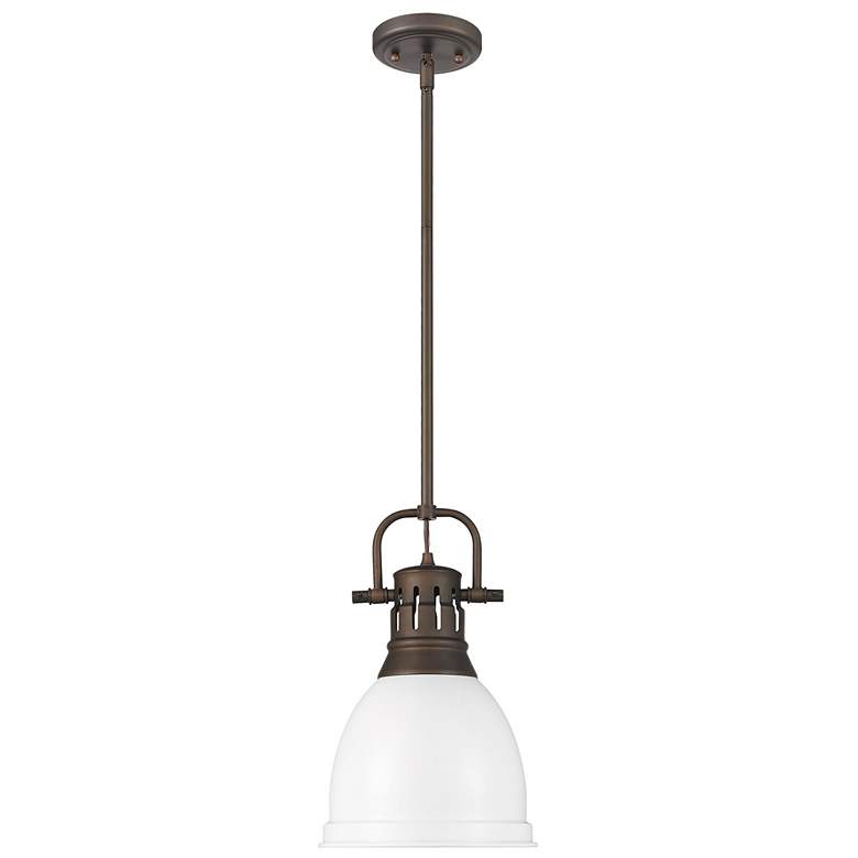 Image 1 Duncan Small Pendant with Rod in Rubbed Bronze with Matte White