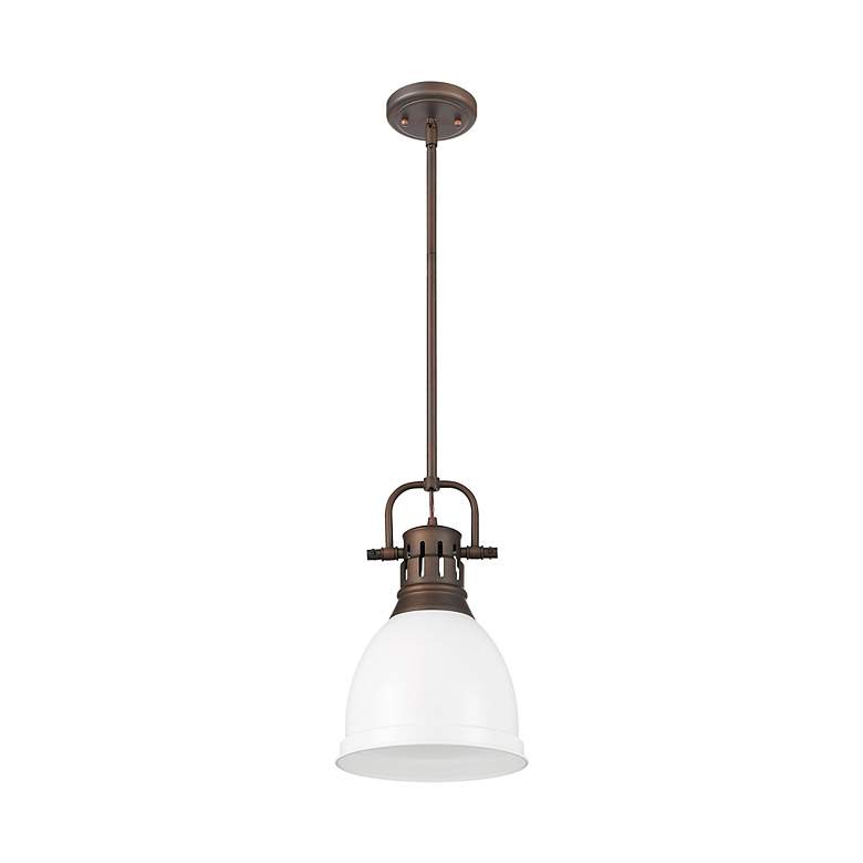 Image 2 Duncan Small Pendant with Rod in Rubbed Bronze with Matte White more views