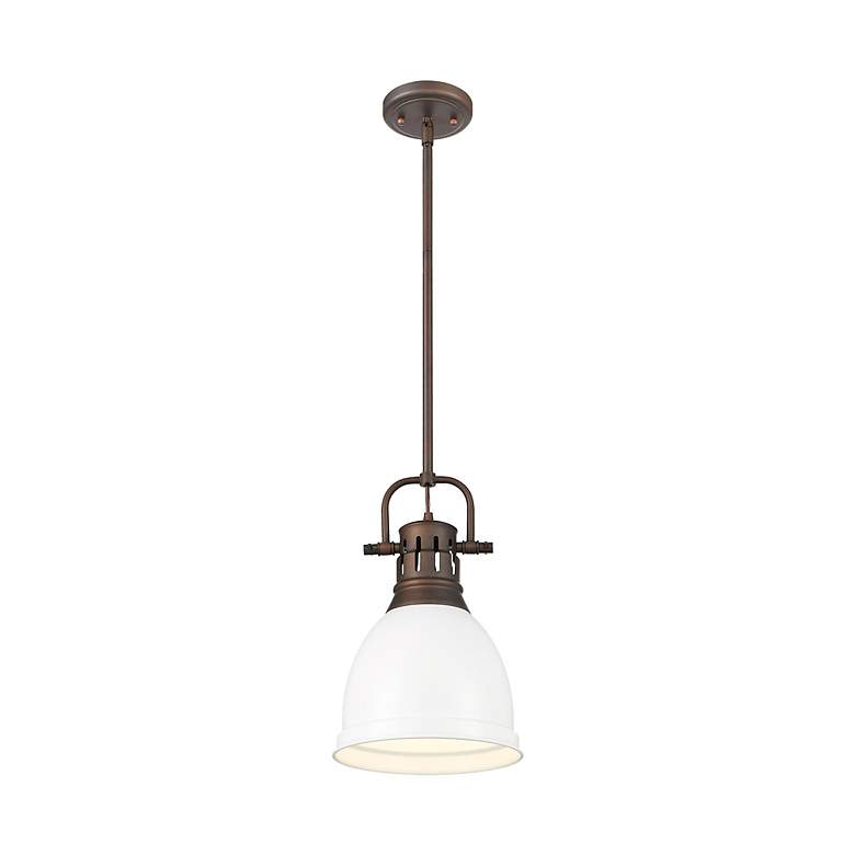 Image 3 Duncan Small Pendant with Rod in Rubbed Bronze with Matte White more views