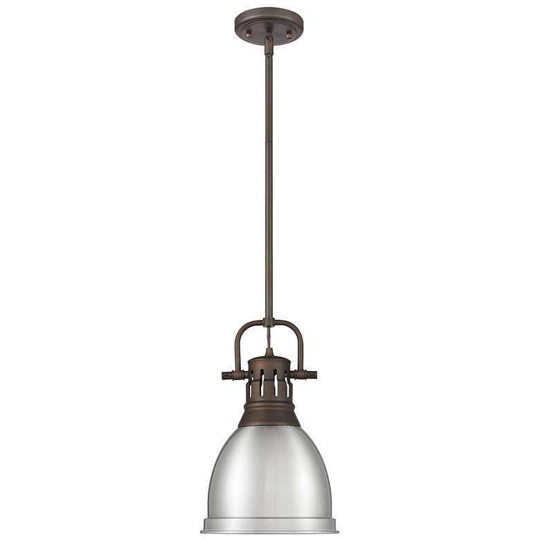 Image 1 Duncan Small Pendant with Rod in Rubbed Bronze with Pewter