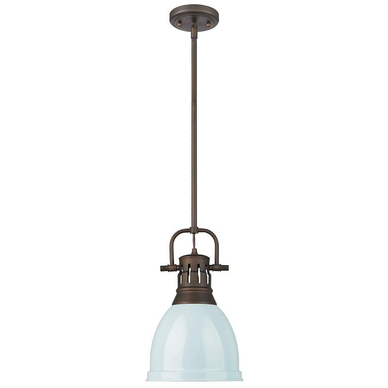 Image 1 Duncan Small Pendant with Rod in Rubbed Bronze with Seafoam