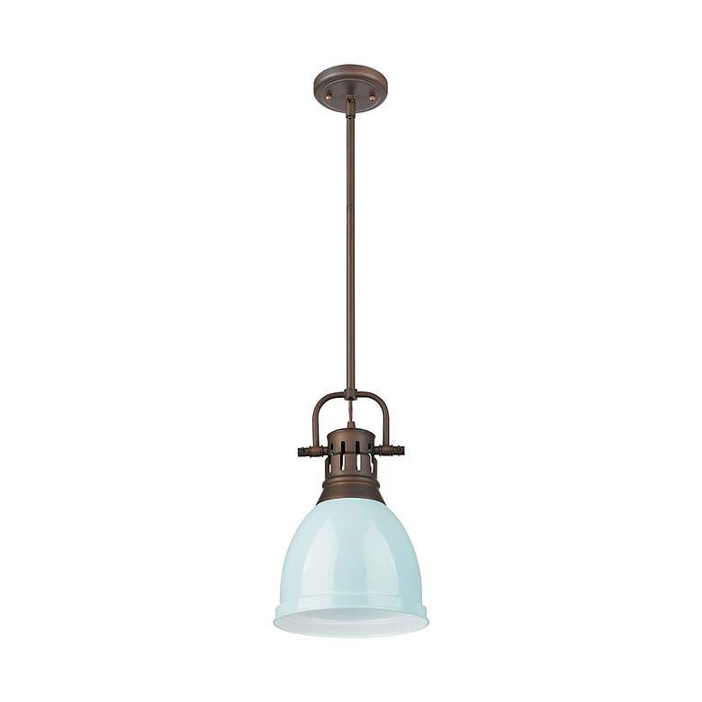 Image 3 Duncan Small Pendant with Rod in Rubbed Bronze with Seafoam more views