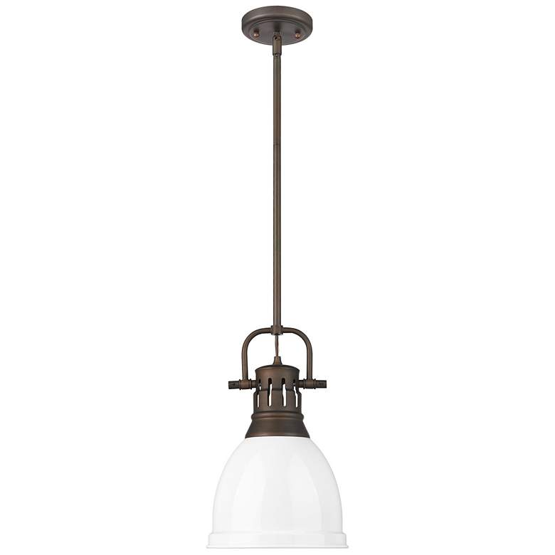 Image 1 Duncan Small Pendant with Rod in Rubbed Bronze with White