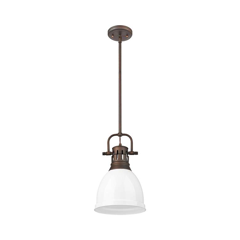 Image 2 Duncan Small Pendant with Rod in Rubbed Bronze with White more views