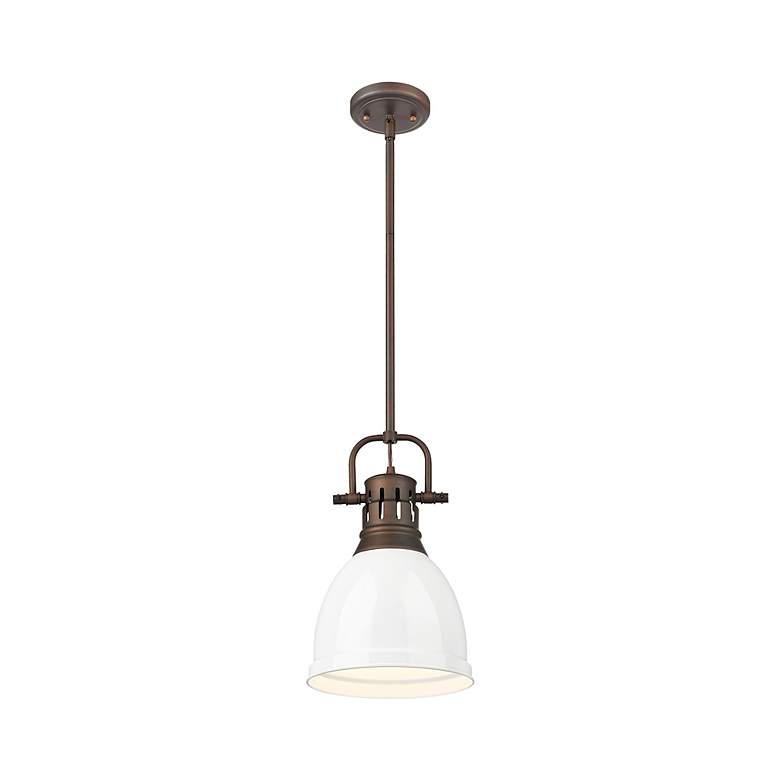 Image 3 Duncan Small Pendant with Rod in Rubbed Bronze with White more views