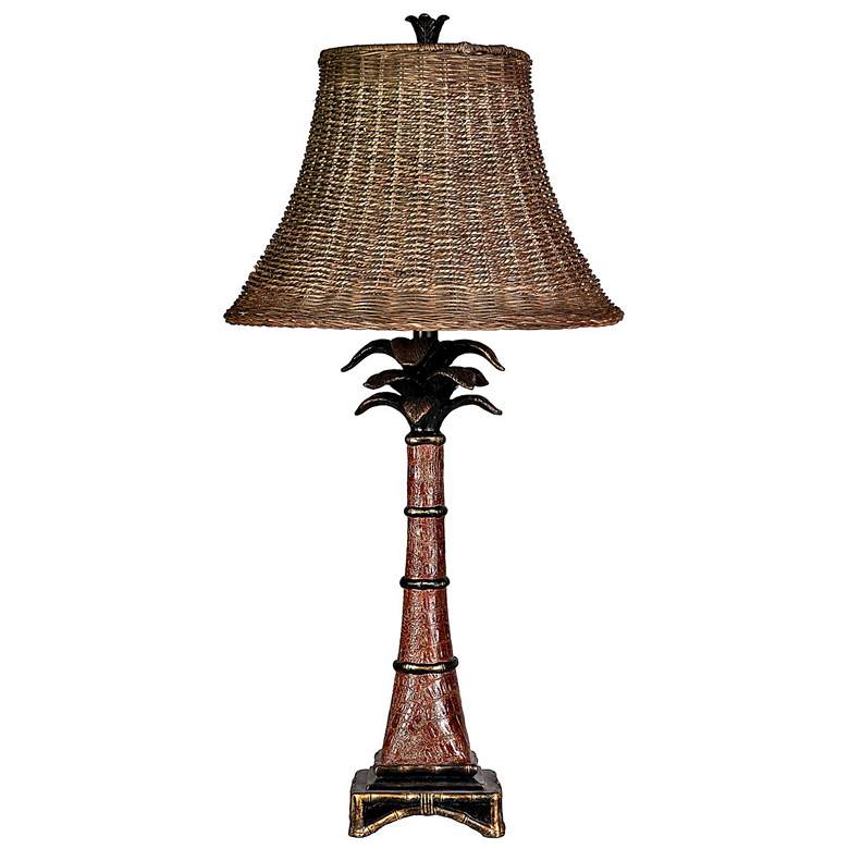 Image 1 Dundee Red Faux Crocodile &amp; Black Accent Table Lamp With Brown Rattan S