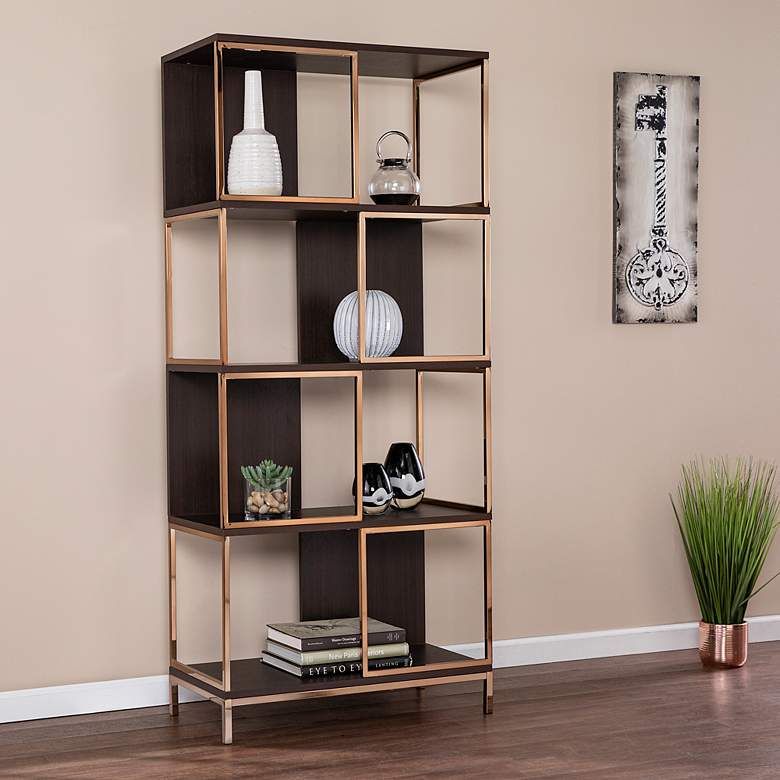 Image 1 Dunleer 31 1/2" Wide Dark Brown Wood 4-Shelf Etagere