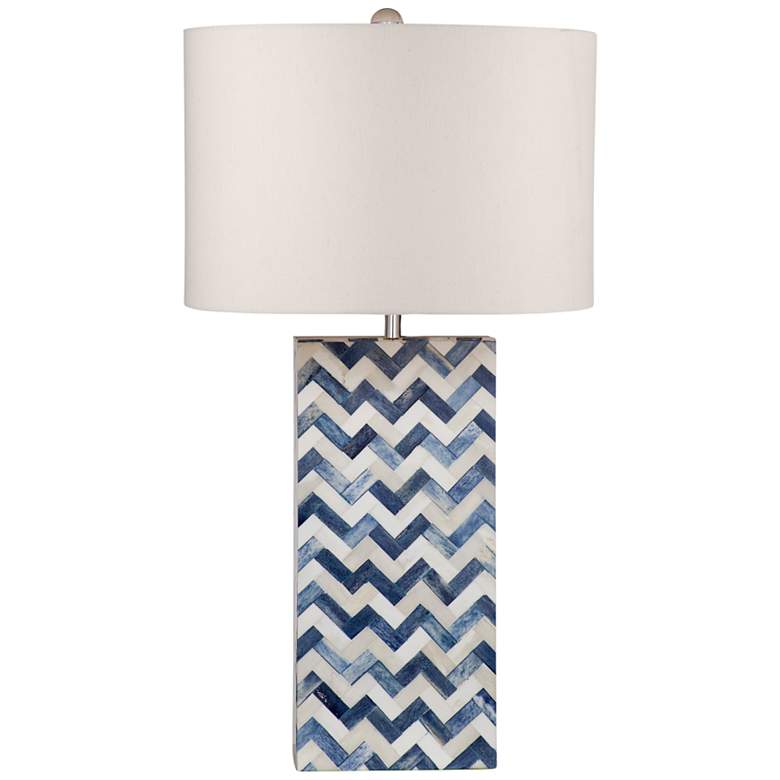 Image 2 Dunmore Blue and White Stripped Chevron Column Table Lamp