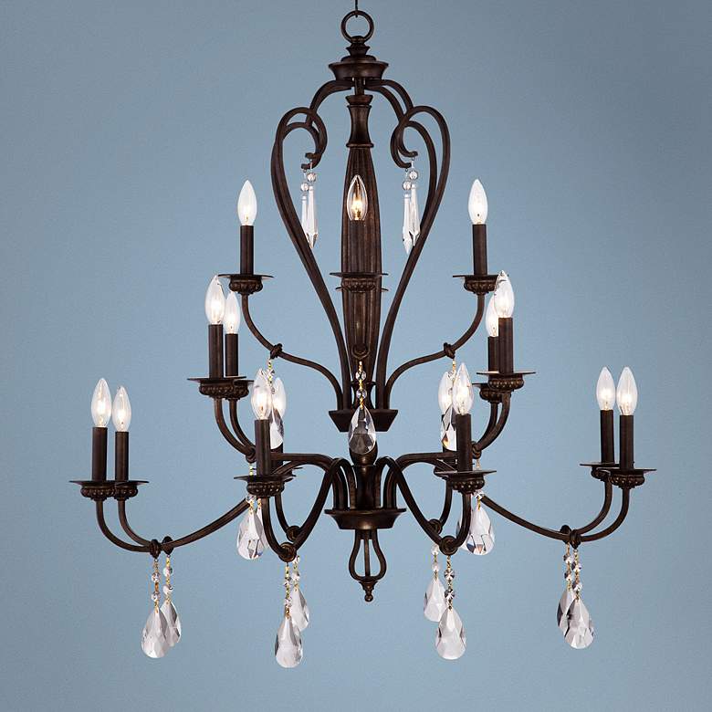 Image 1 Dunnell 36 inch Wide 3-Tier Bronze Entry Chandelier