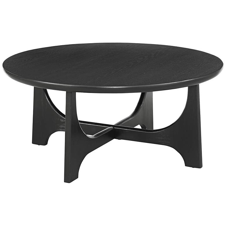 Image 3 Dunnigan 40" Wide Black Wood Round Cocktail Table