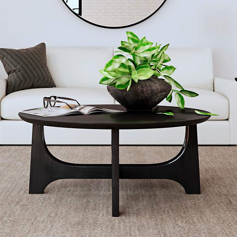 Image 2 Dunnigan 40" Wide Black Wood Round Cocktail Table