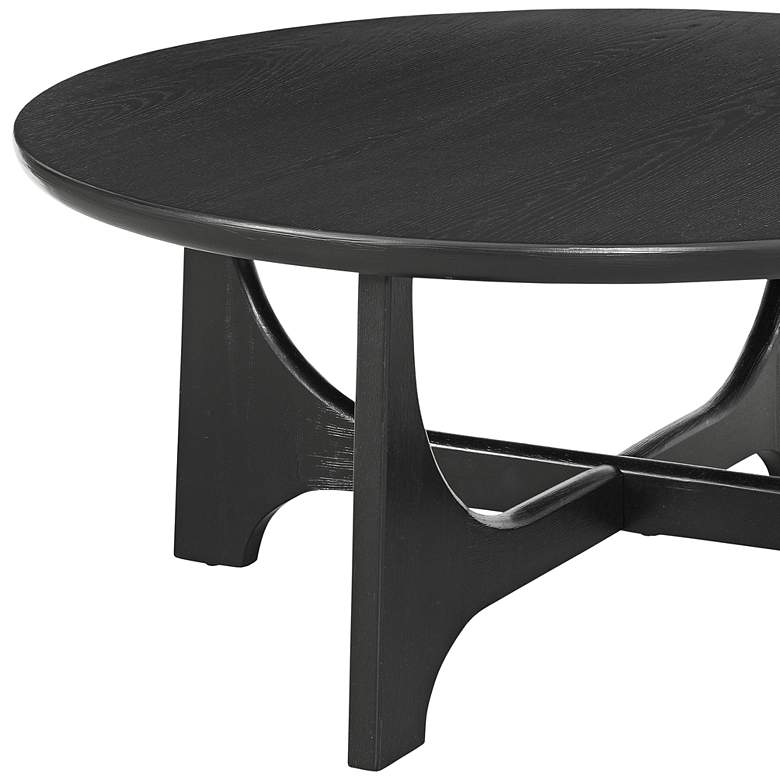 Image 4 Dunnigan 40" Wide Black Wood Round Cocktail Table more views
