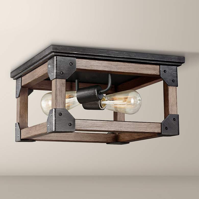 Image 1 Dunning 13 1/2" Wide Stardust and Oak 2-Light Ceiling Light