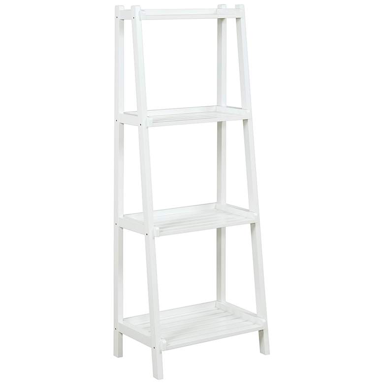 Image 1 Dunnsville 22 inchW White Wood 4-Shelf Leaning Ladder Bookshelf