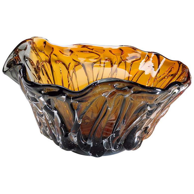 Image 1 Duo Wave Amber and Smoke Colored Art Glass Bowl