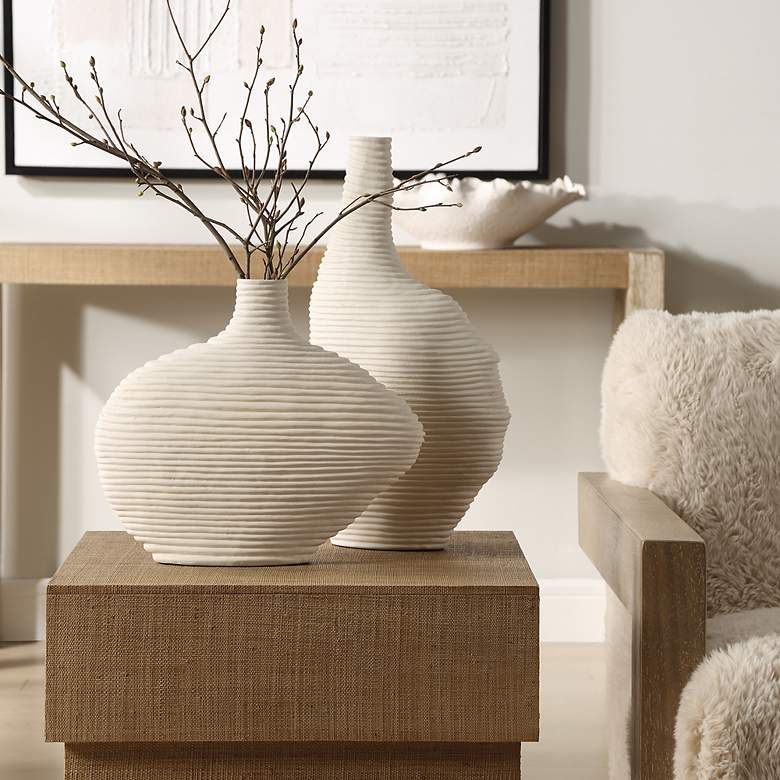 Image 1 Duostacked Set of Matte White Ceramic Vases