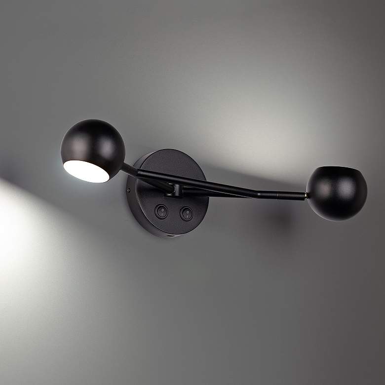 Image 1 Duplex 5" High Black 2-Light LED Wall Sconce with USB Port