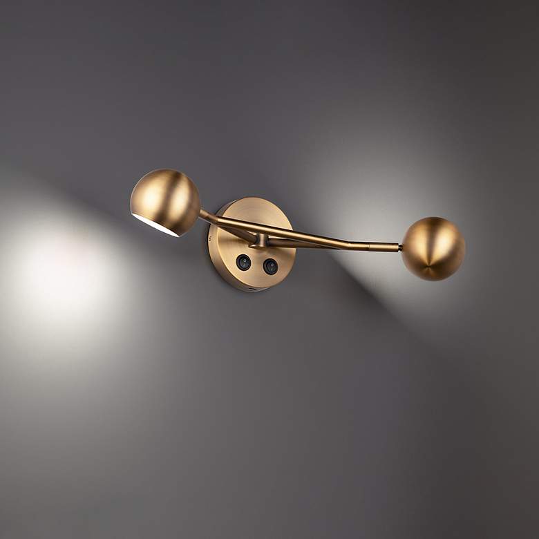 Image 1 Duplex Aged Brass Rotatable Neck 2-Light LED Wall Lamp