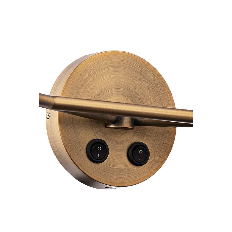 Image 3 Duplex Aged Brass Rotatable Neck 2-Light LED Wall Lamp more views