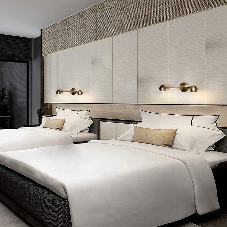 Image 7 Duplex Aged Brass Rotatable Neck 2-Light LED Wall Lamp more views