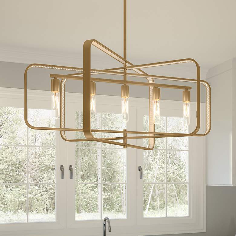 Image 1 Dupree 34" Wide Brushed Weathered Brass 5-Light Chandelier