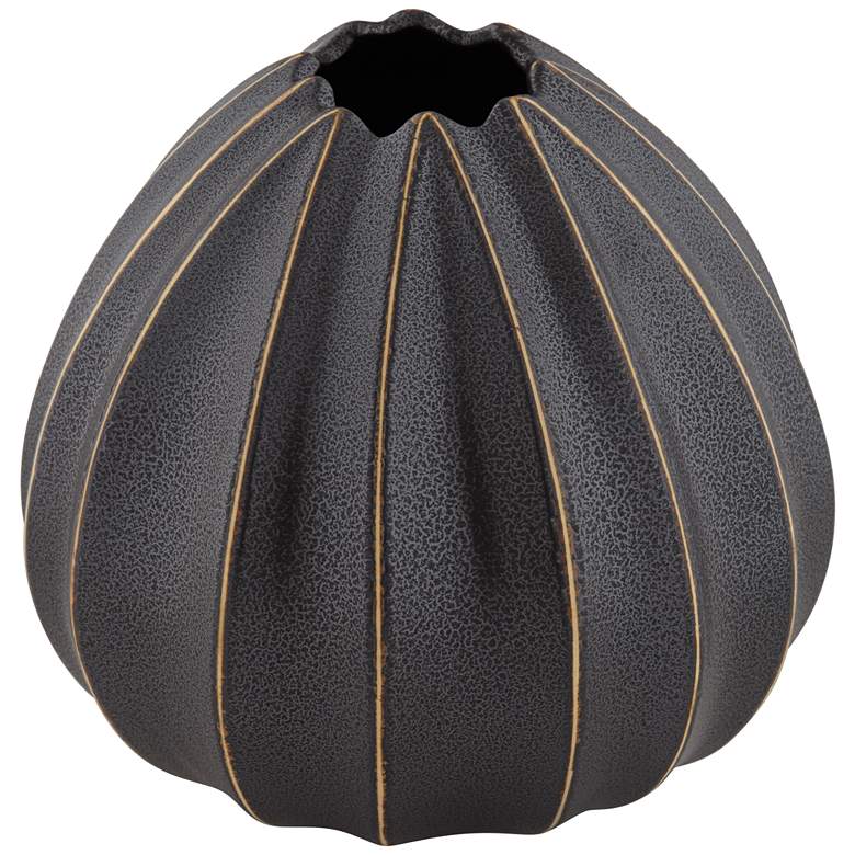Image 1 Dupree 8" High Matte Black Ridged Round Bud Porcelain Vase