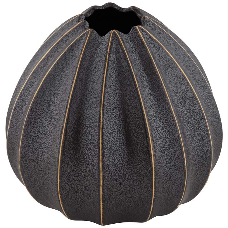 Image 1 Dupree 8 inch High Matte Black Ridged Round Bud Porcelain Vase