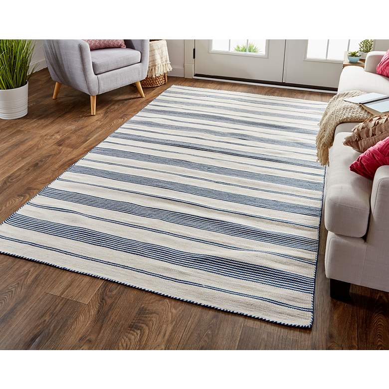 Image 1 Duprine 7220560 5&#39;x8&#39; Navy Blue and Ivory Outdoor Area Rug