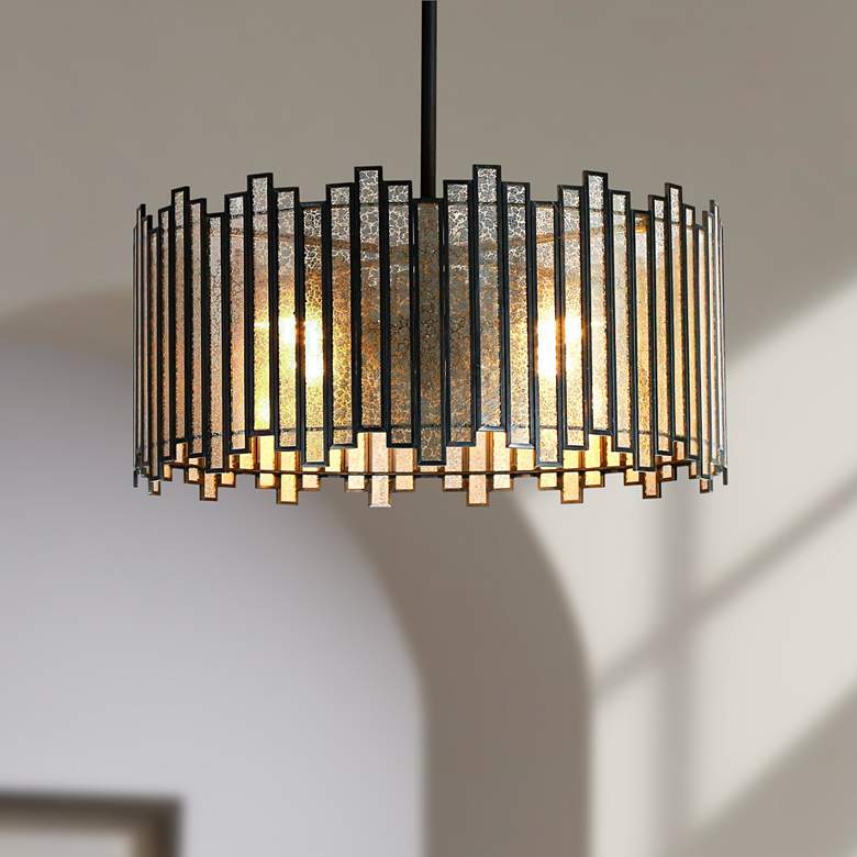 Image 1 Durail 15 3/4" Wide Matte Black 4-Light Drum Chandelier