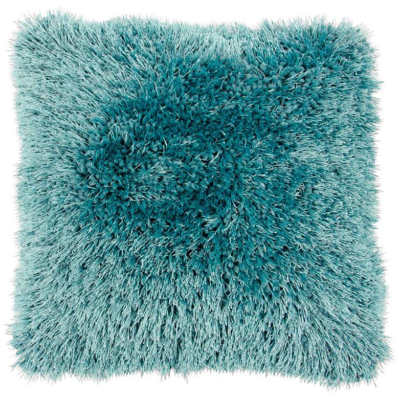 Image 1 Duran Turquoise Blue 20" Square Decorative Shag Pillow