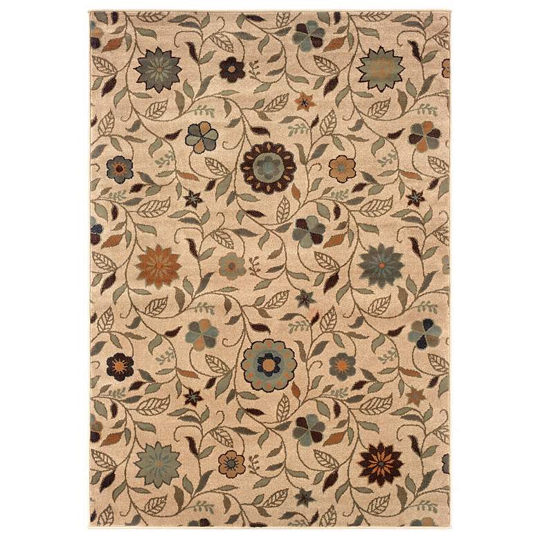 Image 1 Durand Meadow Ivory and Green 5 inchx7&#39;6 inch Area Rug