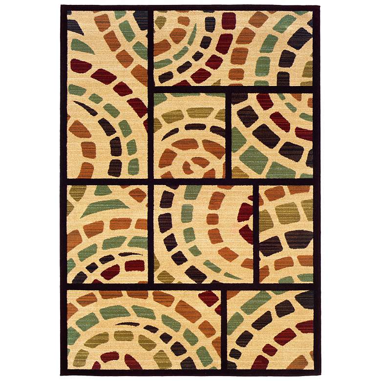 Image 1 Durand Mosaic Beige and Black 5 inchx7&#39;6 inch Area Rug